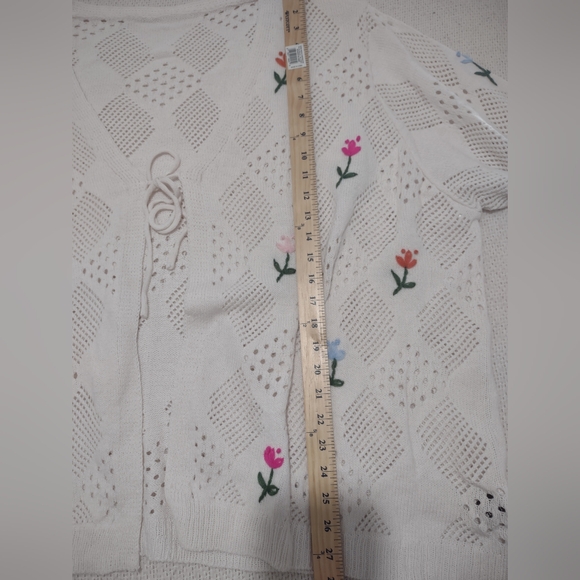 Floral Embroidered Crochet Cardigan Sweater Size 28 Cottage‎ Grandmacore Boho - Picture 5 of 6